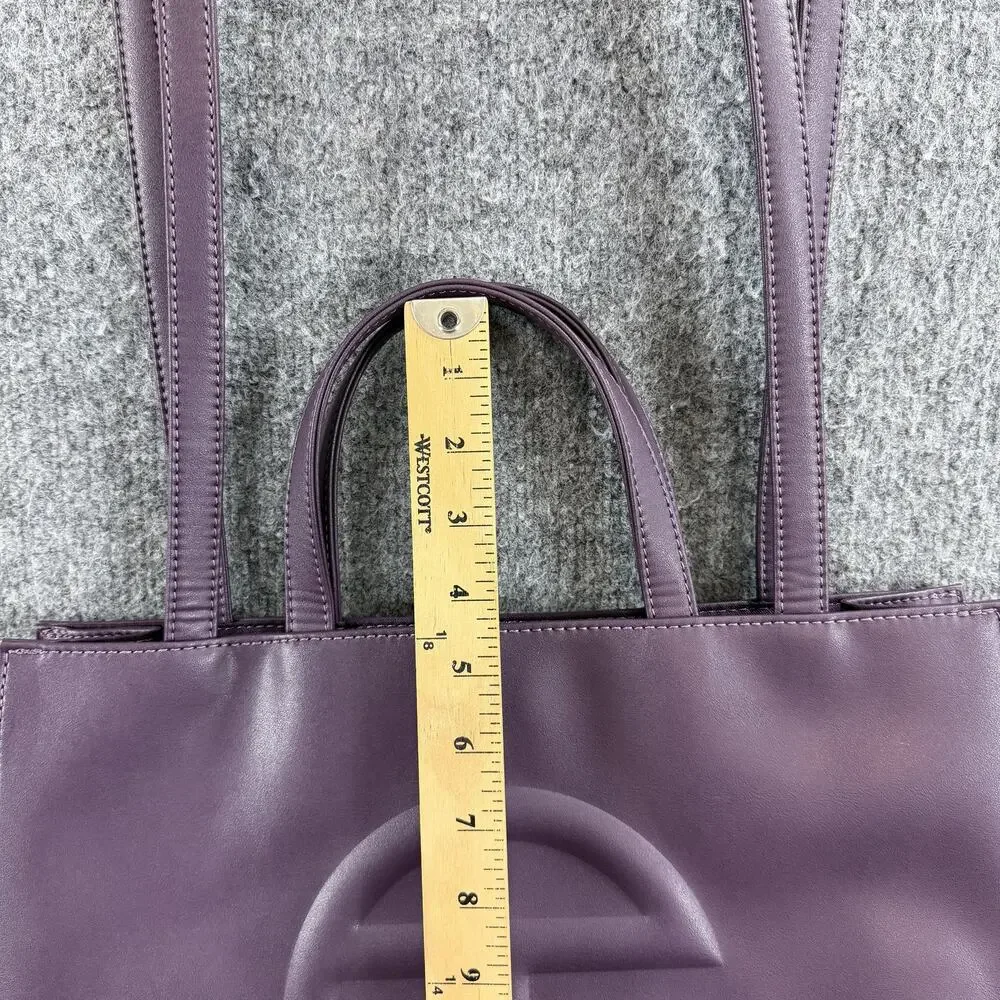 Telfar Medium Eggplant Shopping Tote Bag Purple Faux Leather Logo Crossbody